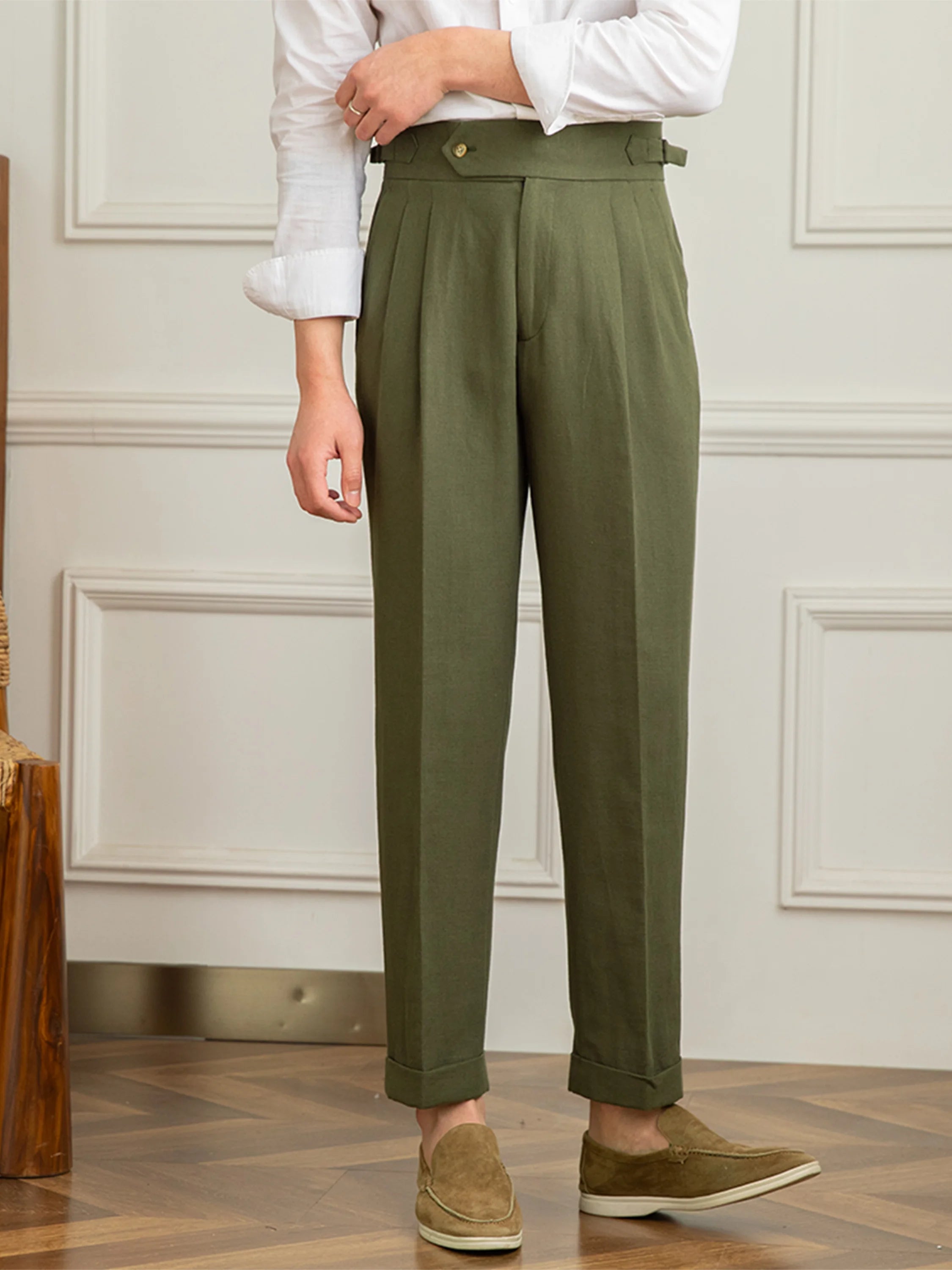 Three Gentleman Summer Naples Casual Straight Pants Men's Commuting Cotton and Linen Comfortable Breathable High Waist Pants
