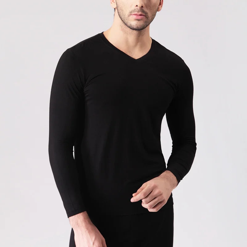 Breathable Bamboo Fiber T Shirt Men Long Sleeve Soft Black Autumn Clothes Solid Color Round Neck Tops Camiseta Hombre Fitness XL