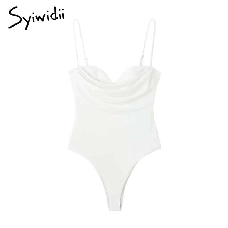 Syiwidii Women Bodysuits Fashion with Sweetheart Neck Draped Vintage Backless Zipper Thin Straps Female Playsuits Mujer 2025 New