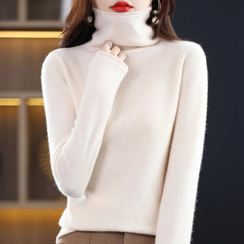 New 100% Merino Wool Turtleneck Cashmere Sweater In Autumn And Winter Women's Casual Knitted Coat Women's Coat Korean Fashion
