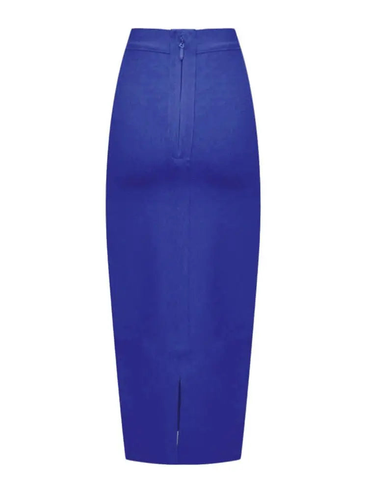 BEAUKEY Sexy Blue Mid Calf HL Bandage Pencil Skirt Long Bodycon Women Stretchable Split Skirt Wholesale XL Red Lady Skirts
