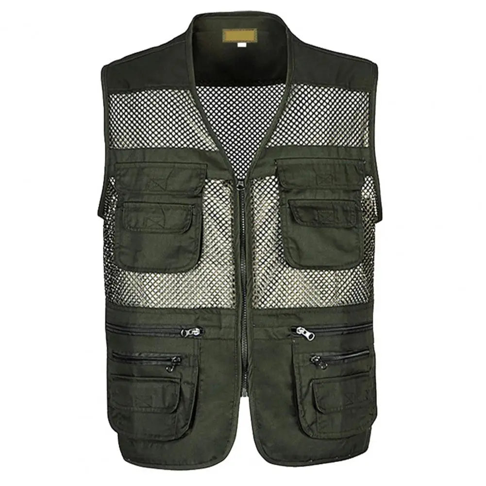 Men Sports Vest Lightweight Mesh Outdoor Sports Vest for Summer Camping Fishing Zipper Closure Waistcoat for Work Wear