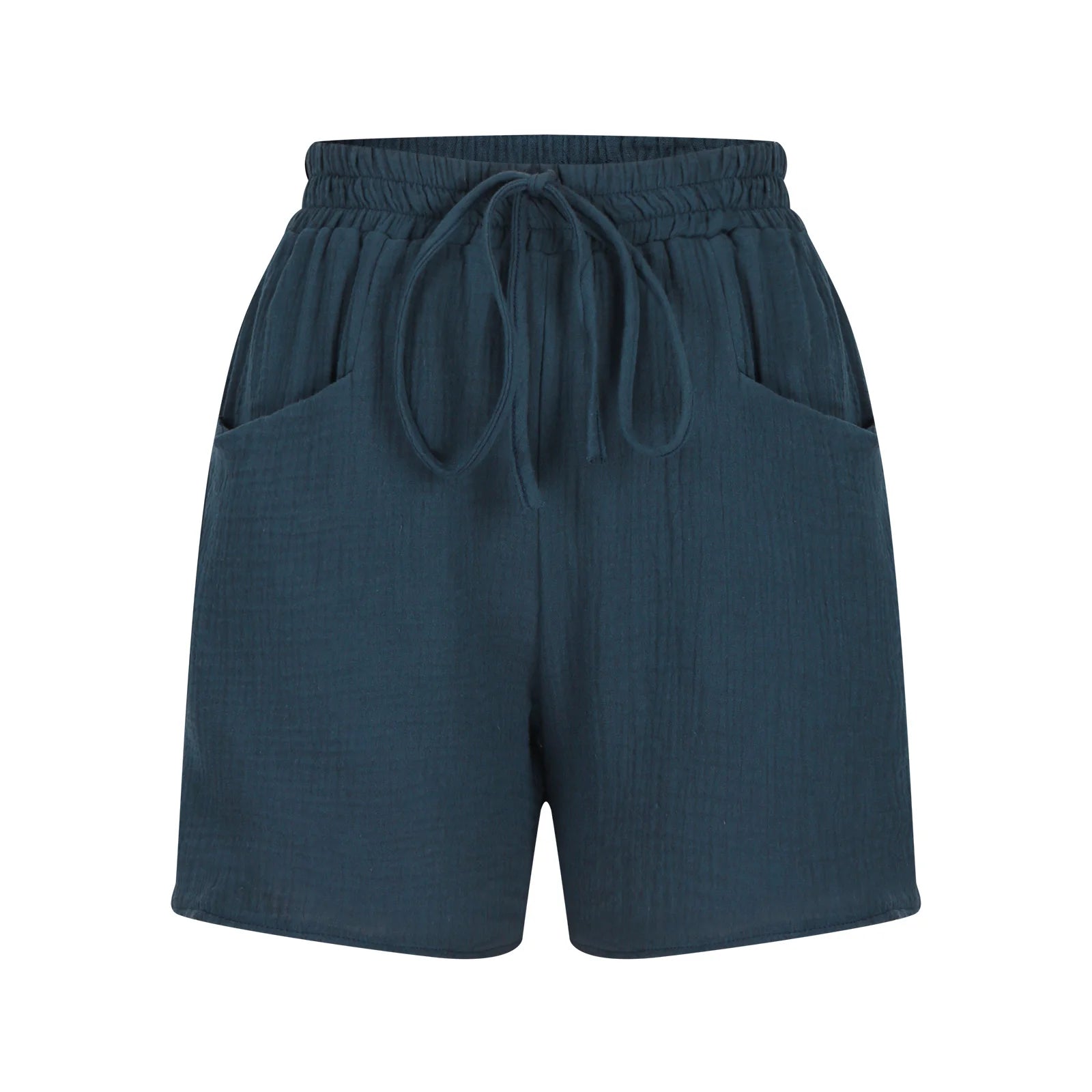 Ladies casual loose cotton elastic waist lace-up shorts