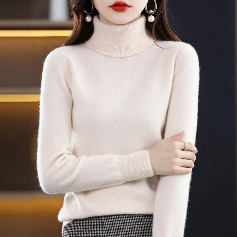 100% Merino Wool High Turnover Collar Knitted Sweater For Women's Autumn And Winter Warm Top Elegant 2YS Versatile Jiu Jia 206