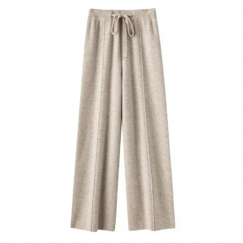 Women's cashmere pants 100% Merino wool broadfoot pants Women's knit loose knit pants Fall/Winter 2024 women's thick pants