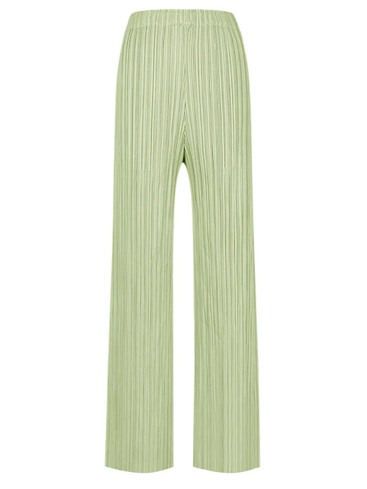 Spring Summer Autumn Women's Casual Elegant Miyake Designer Classical Loose Straight Pleated Pants High Waist Trousers In Stock