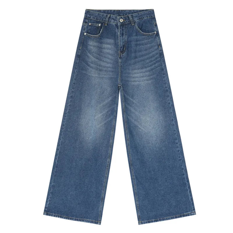 IEFB Worn Out Male Jeans Vintage Gradient Color Men's Wide  Leg Pants High Street Pockets Men Denim Straight Trousers New 9C4510