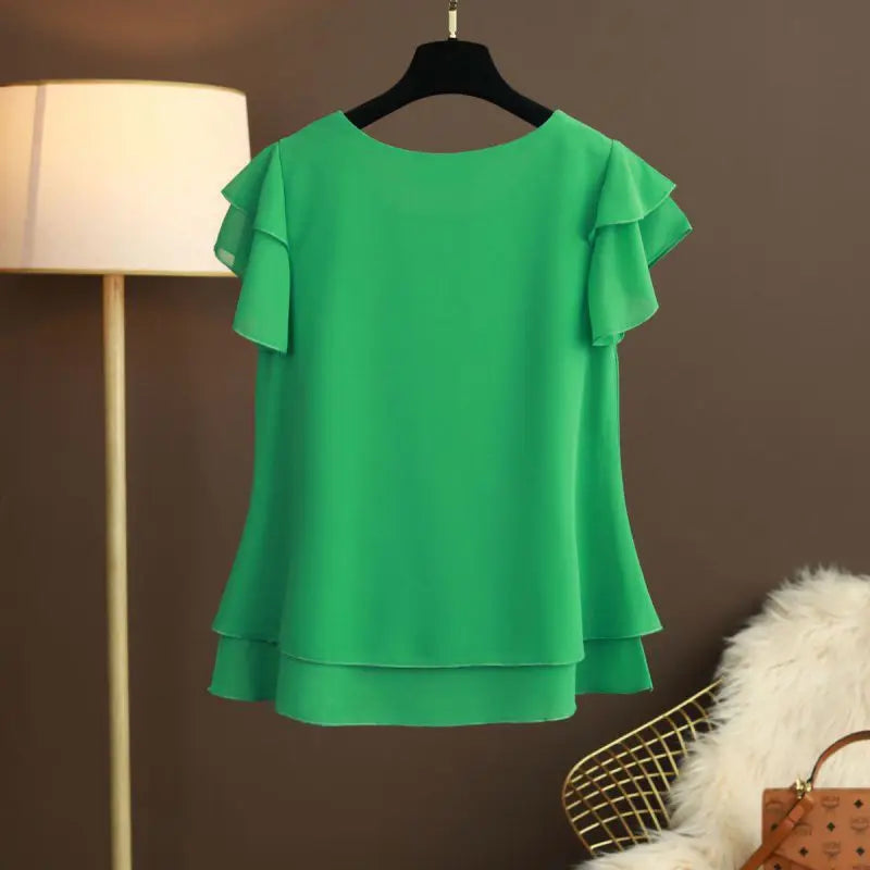 Women Women's Clothing Blouse Summer new short sleeved chiffon top T-shirt loose versatile stylish shirt trend Shirts Blouses