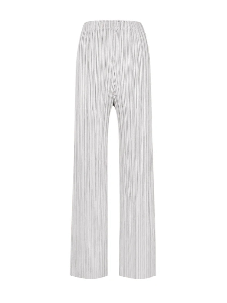 Spring Summer Autumn Women's Casual Elegant Miyake Designer Classical Loose Straight Pleated Pants High Waist Trousers In Stock
