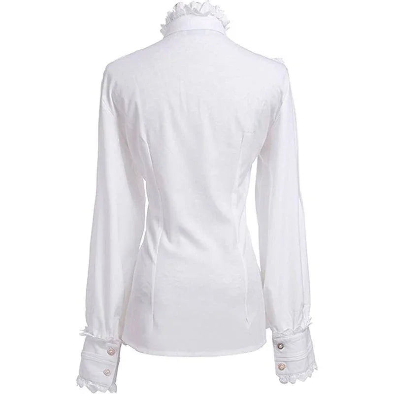 Vintage Ruffles White Shirts Women Japanese Preppy Lolita Bow Bandage Blouses Gothic Lace Patchwork Black Long Sleeve Slim Tops