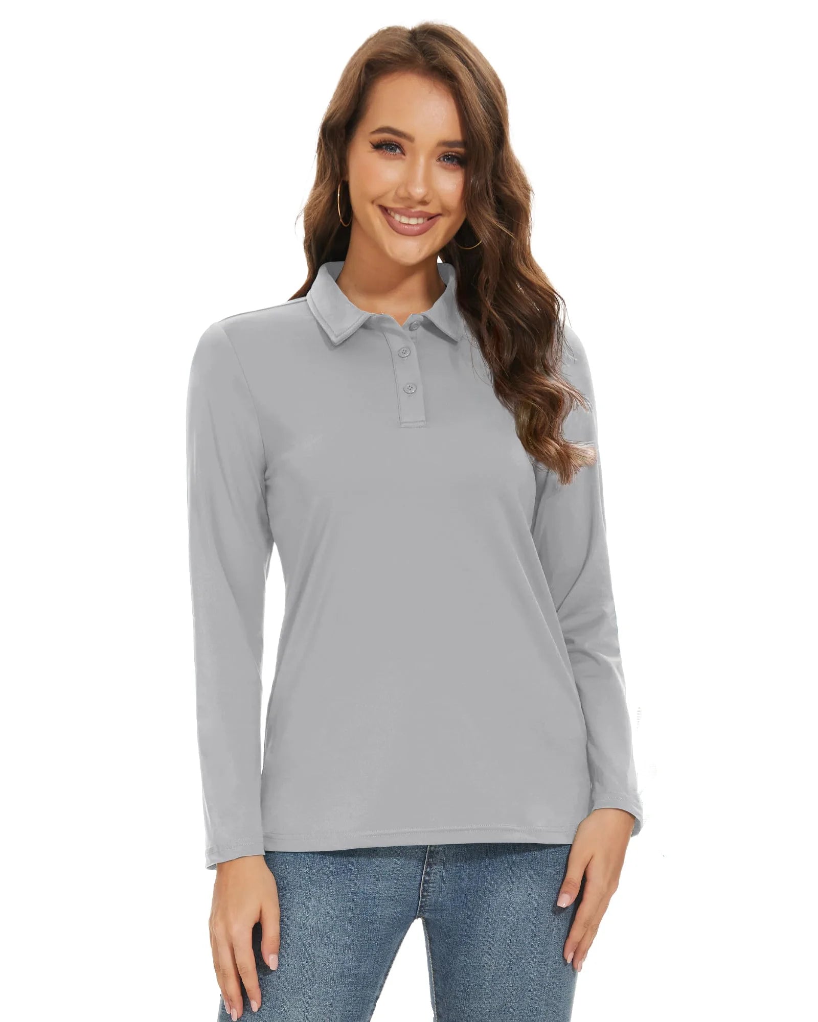 TACVASEN UPF 50+ Golf Polos Shirts Womens Quick Dry Long Sleeve Polo T-shirts Outdoor Traning Hiking T Shirt Pullover Tops