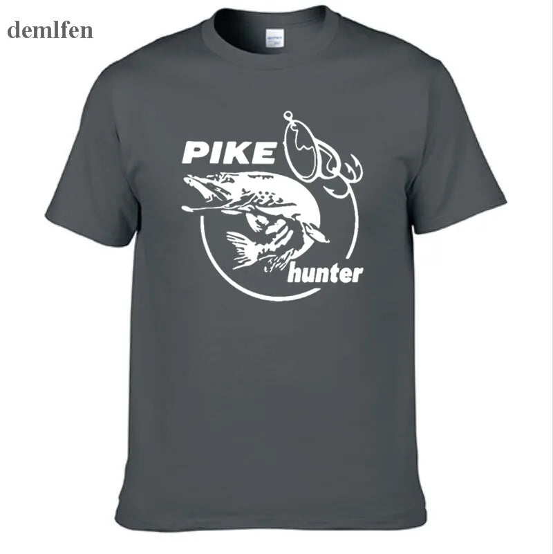 Summer Men Pike Hunter Fish Animal T-shirt Printed Fashion T shirt Short Sleeve Tees Shirts Cool Tops