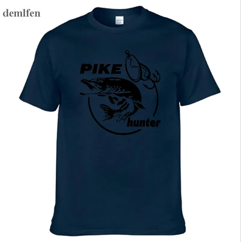 Summer Men Pike Hunter Fish Animal T-shirt Printed Fashion T shirt Short Sleeve Tees Shirts Cool Tops