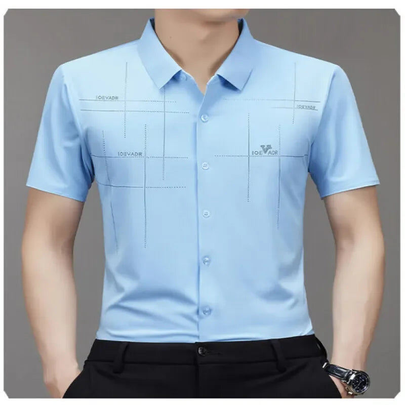 Men's Ice Silk Business Shirt Short Sleeve Anti-wrinkle Iron-free Seamless Shirt Highly Elastic Comfortable Wear Gift for Man