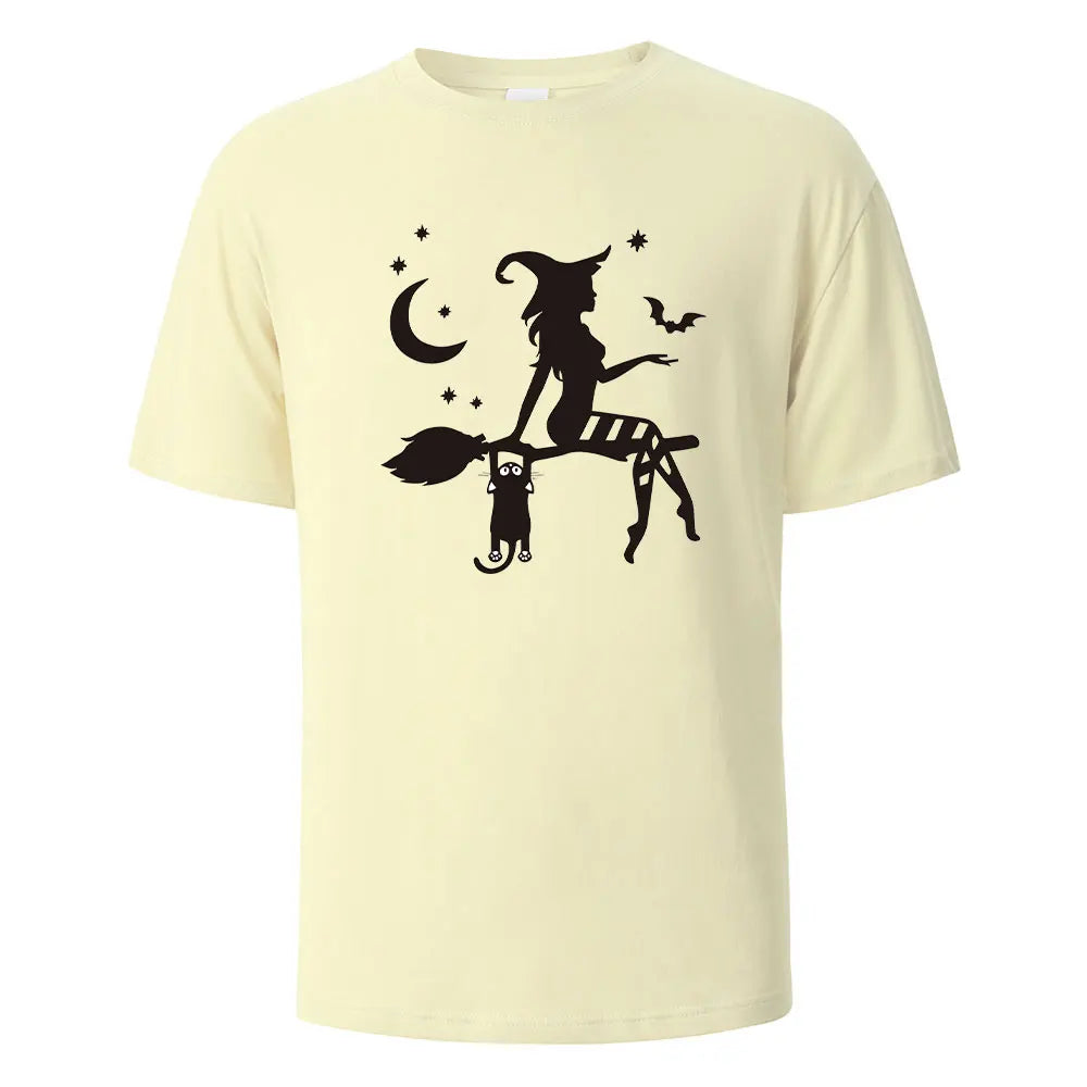 Witch Print t shirts 100% Cotton Summer Tees For Men Women Oversize Casual Tops t shirts