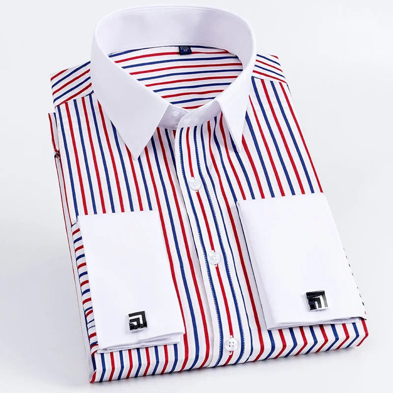 Men's French Cuff Dress Shirt Long Sleeve Slim Fit Tuxedo Shirts  with Cufflinks Poly/Cotton Double Button Collar