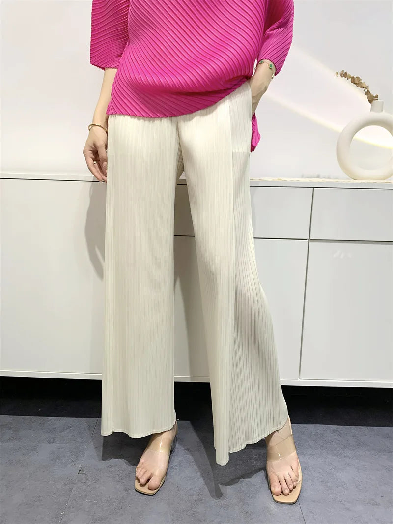 Miyake Summer Pants Women's Comfortable Casual 2025 New Loose Straight Leg Pants Wide Leg High Waist Slim Pleated Pants