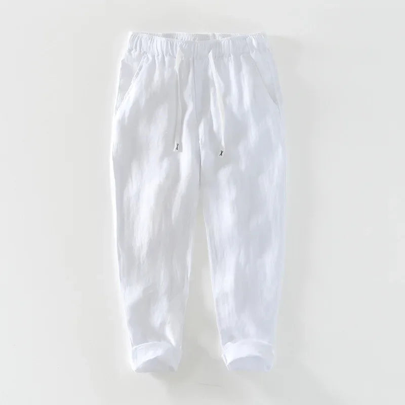 Spring Summer New Pure Color 100% Linen Pants Men Clothing Casual Simple Oversize Trousers B8236