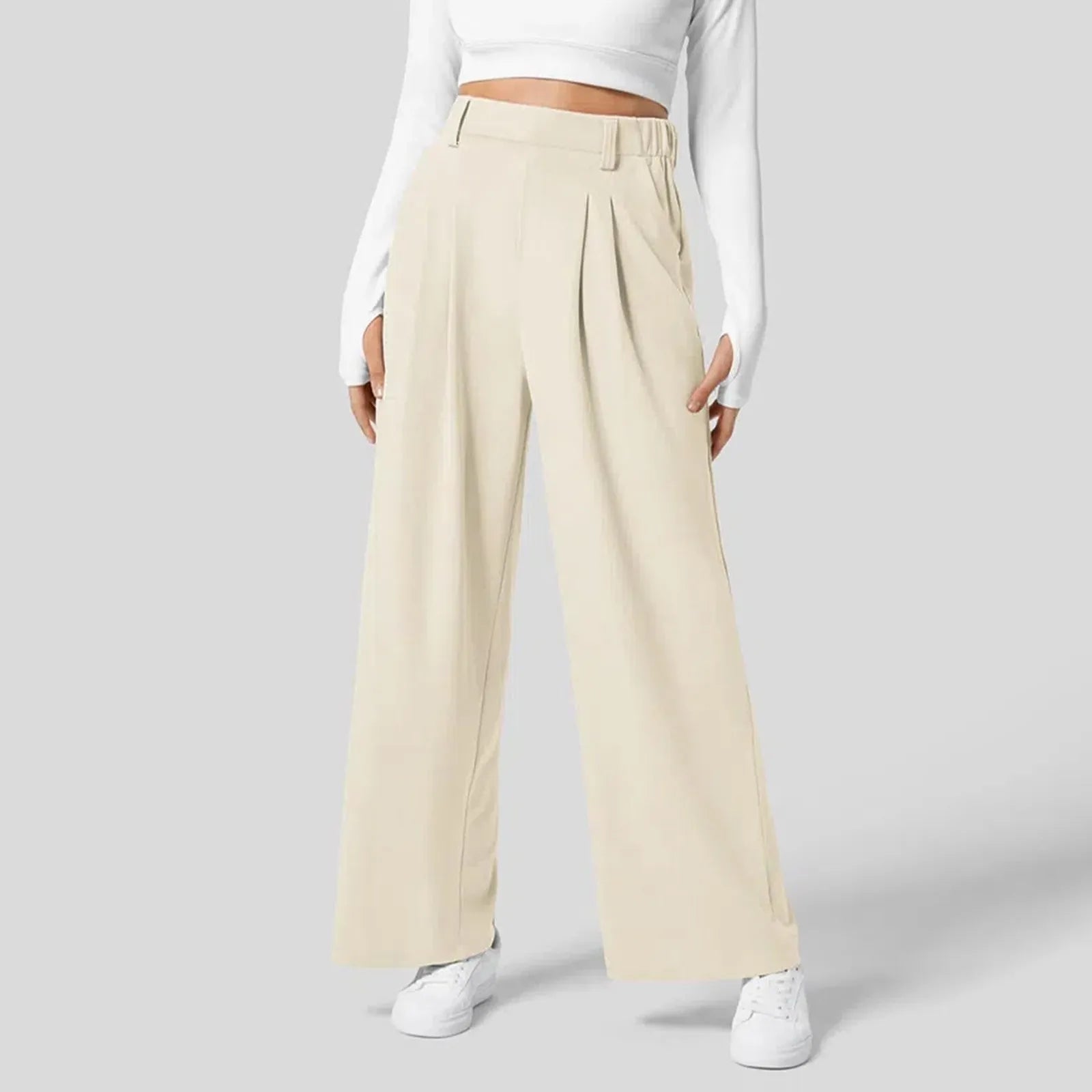 Women Fashion Wide Leg Pants Solid Elastic Pants Work Business Suit Straight Trousers Casual High Waisted Dress Palazzo Pants