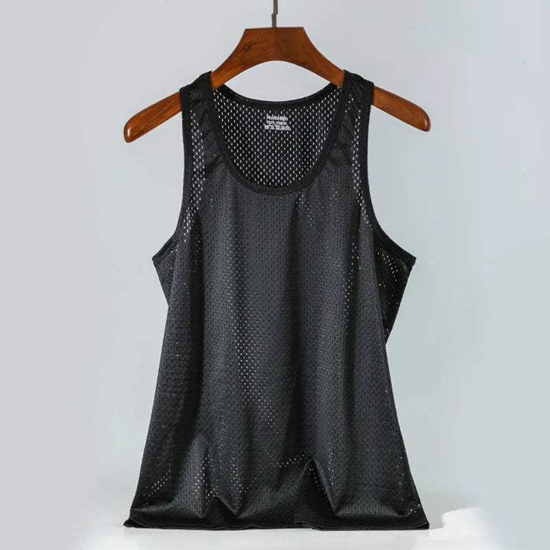 Summer Mesh Tank Top Men Gym Fitness Quick Dry T-shirt Mens Clothing Slim Fit Bodybuilding Sleeveless Shirts Men Basketball Vest