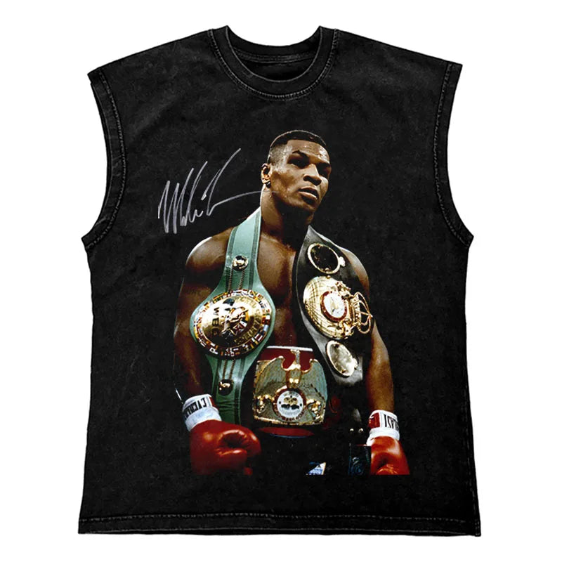 Hip Hop Streetwear T Shirt Men Washed Vest Oversized Cotton Combat Boxing Portrait Graphic Tank Tops 270Gym Tee Top Men Clothing