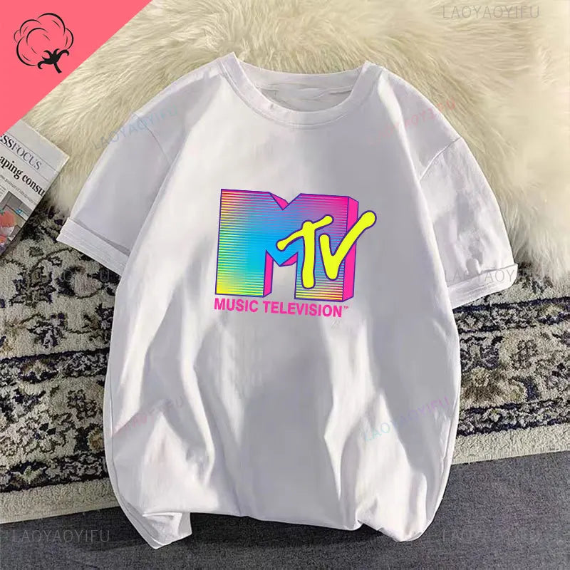 Woman Clothing Retro Cotton T Shirt Vintage Rock Hip Hop Modal Summer Unisex Casual Shirt Mtv Music Elevision Graphic Shirts