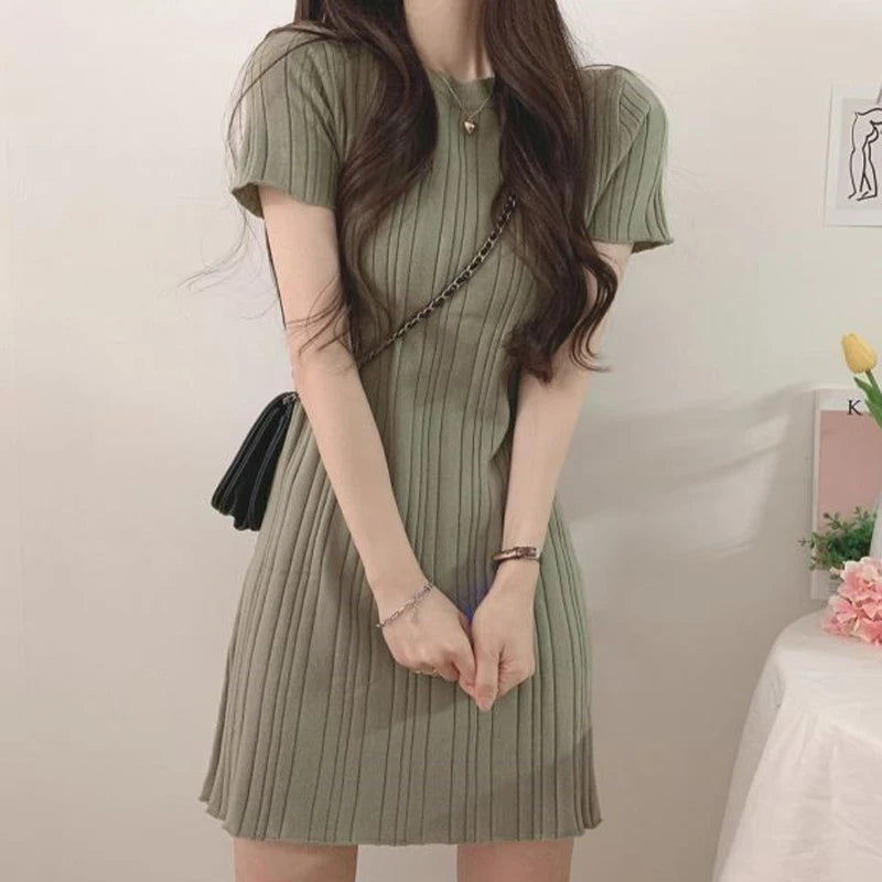 Women Solid Color Short Sleeve Round Neck Casual Daily Summer Mini Dress
