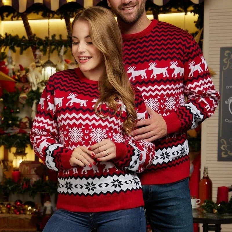 2025 Winter Men Women Christmas Sweaters Casual Loose Jacquard Knitwear Warm Thick Couples Matching Clothes Pullover Top Jumpers