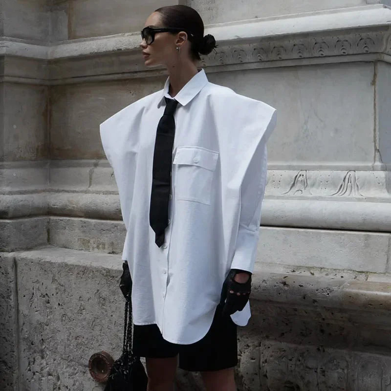 Fashion White Woman Blouse 2025 New Elegant Lapel Long Sleeve Shirt Blusa Streetwear Chic Pocket Blusa Top Female Clothing