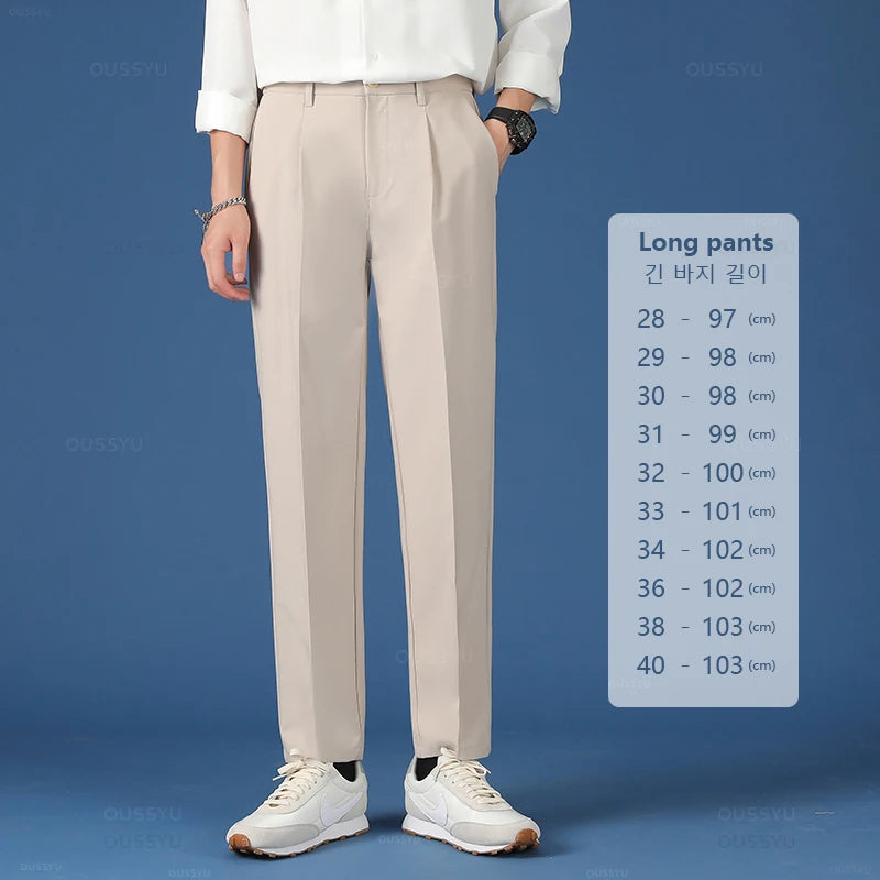 Spring Summer New Smooth Pendulous Suit Pants Men Business Long Trousers Korean Formal Ankle Length Pant Male Plus Size 40