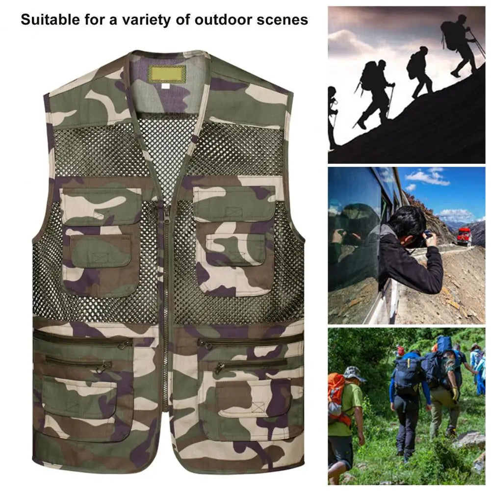 Men Sports Vest Lightweight Mesh Outdoor Sports Vest for Summer Camping Fishing Zipper Closure Waistcoat for Work Wear