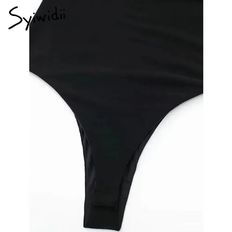 Syiwidii Women Bodysuits Fashion with Sweetheart Neck Draped Vintage Backless Zipper Thin Straps Female Playsuits Mujer 2025 New