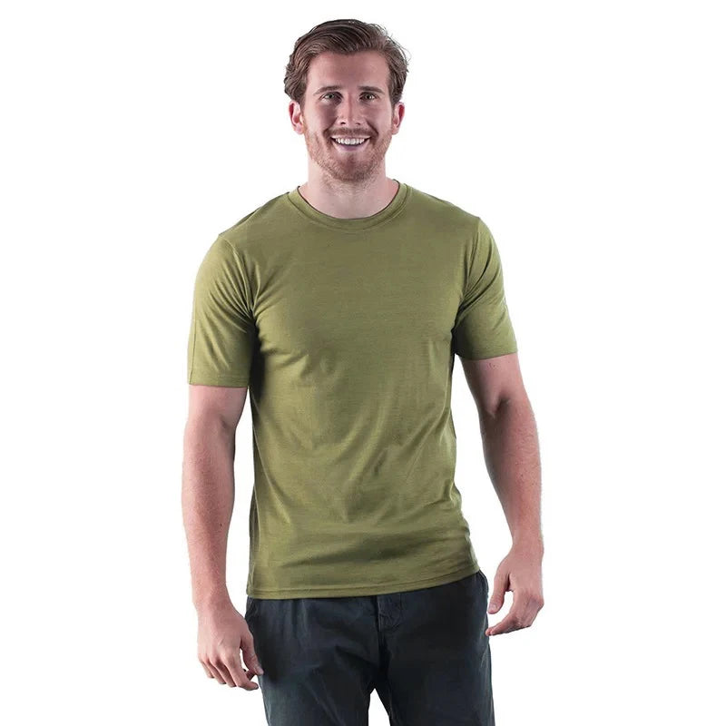 100% Superfine Merino Wool T shirt Men Base Layer Merino Shirt Wicking Breathable Quick Dry Anti-Odor No-itch USA Size