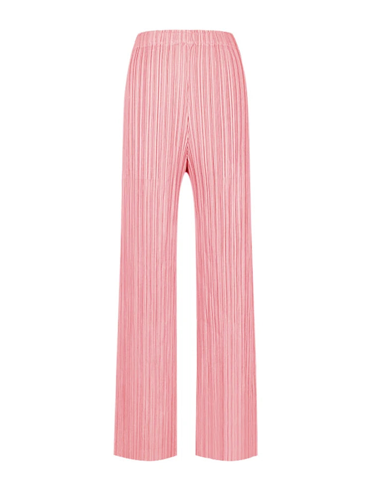 Spring Summer Autumn Women's Casual Elegant Miyake Designer Classical Loose Straight Pleated Pants High Waist Trousers In Stock