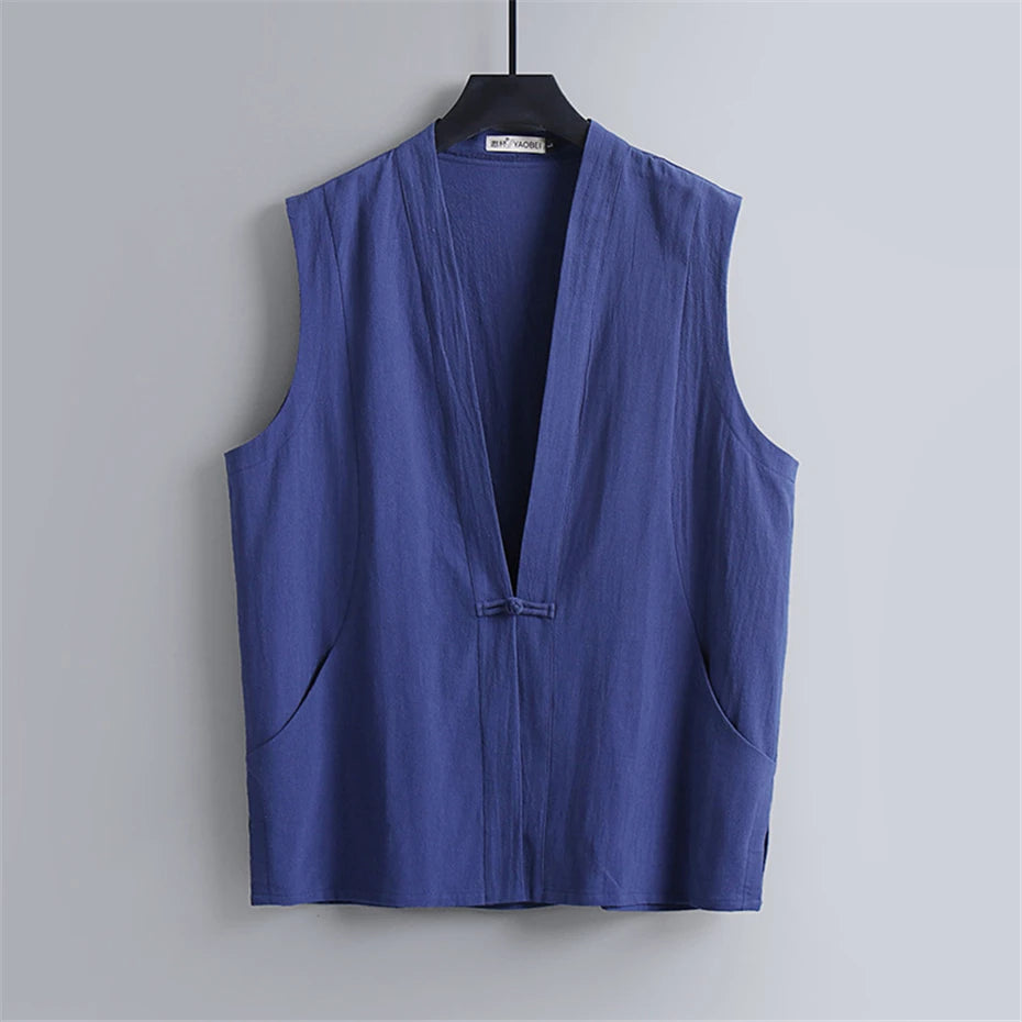 Linen Vest Men Summer Tank Top Plus Size 9XL Fashion Casual Solid Color Vests Male Big Size 9XL