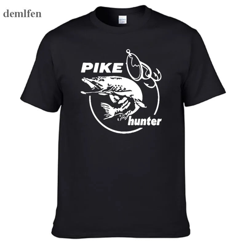 Summer Men Pike Hunter Fish Animal T-shirt Printed Fashion T shirt Short Sleeve Tees Shirts Cool Tops