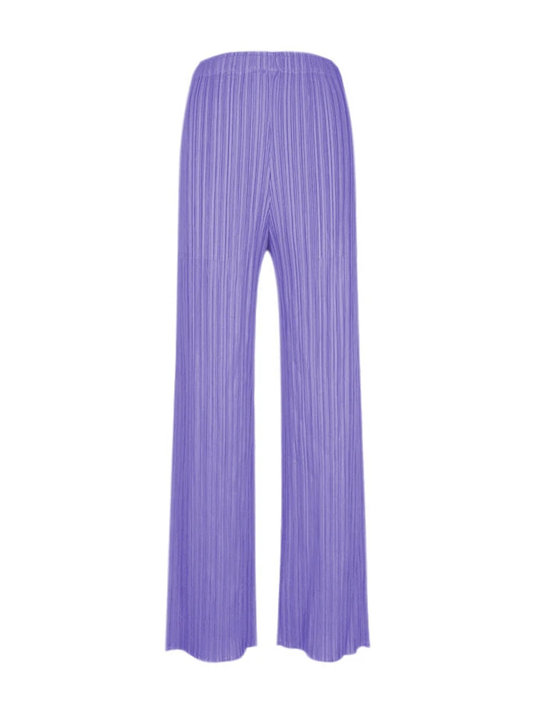 Spring Summer Autumn Women's Casual Elegant Miyake Designer Classical Loose Straight Pleated Pants High Waist Trousers In Stock