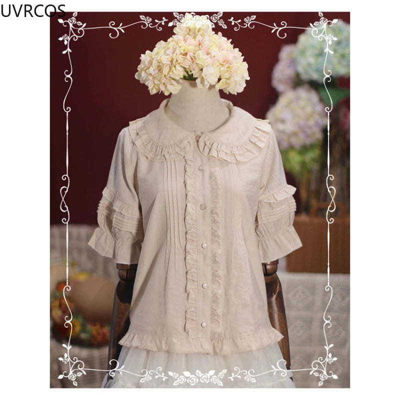Sweet Lolita Woman Blouses 2022 Loose White Shirt Lace Bow Short Sleeve Tops Women's Korean Clothing Summer Chic Female Blouse