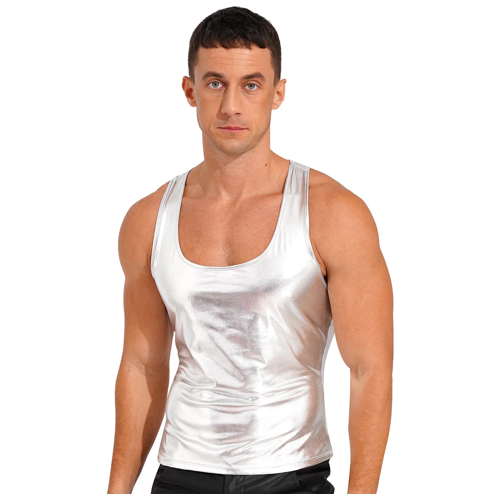 Shiny Metallic Tank Tops Men Sport Fitness Bodybuilding Tanks Fashion Mens Gym Vest Tops Sleeveless T-Shirt Singlet Undershirts