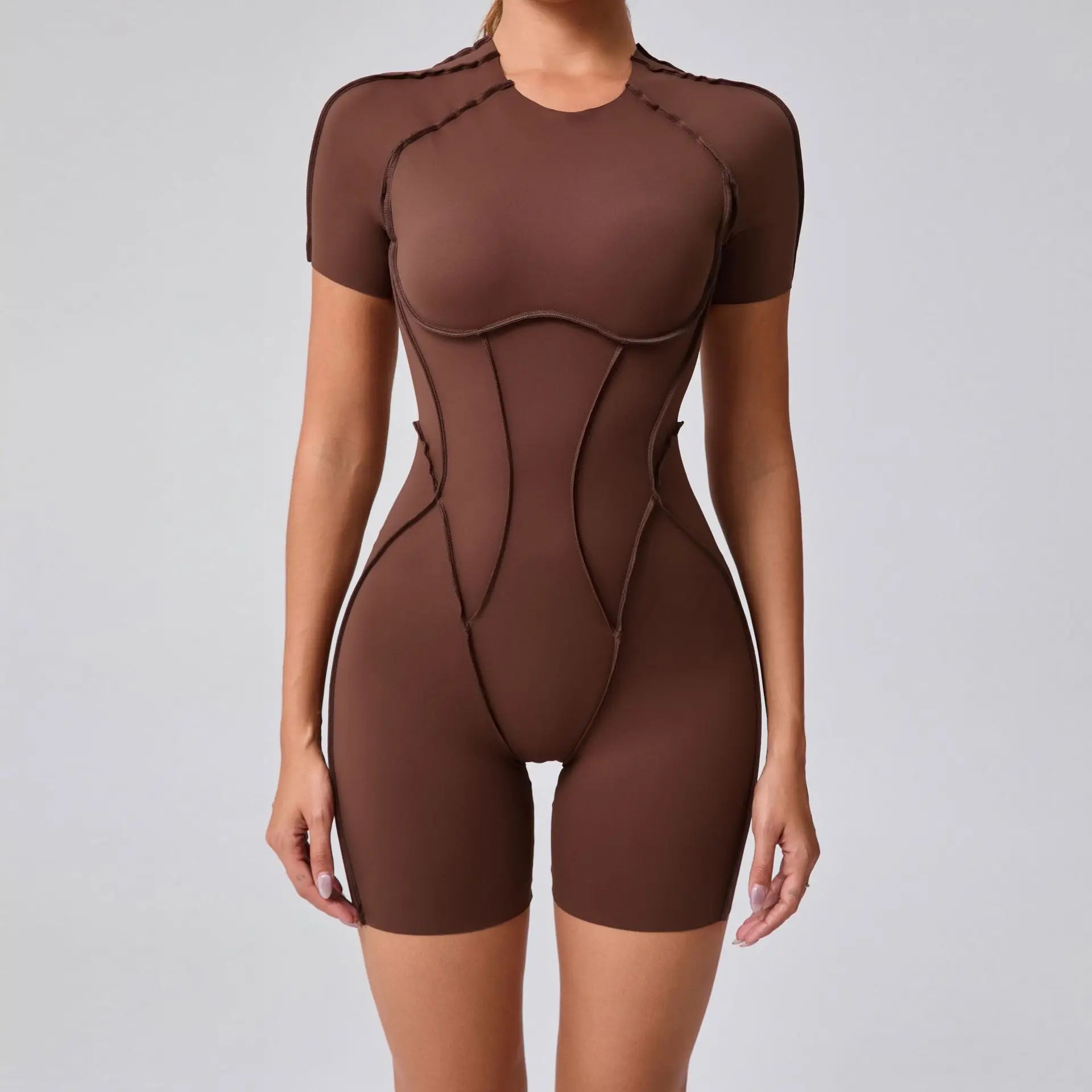 2024 Pad Nylon Women Bodysuit Fitness Yoga Set Splicing Exposed V Butt One-Piece Shorts Set Gym Sports Push Up Cycling Jumpsuit