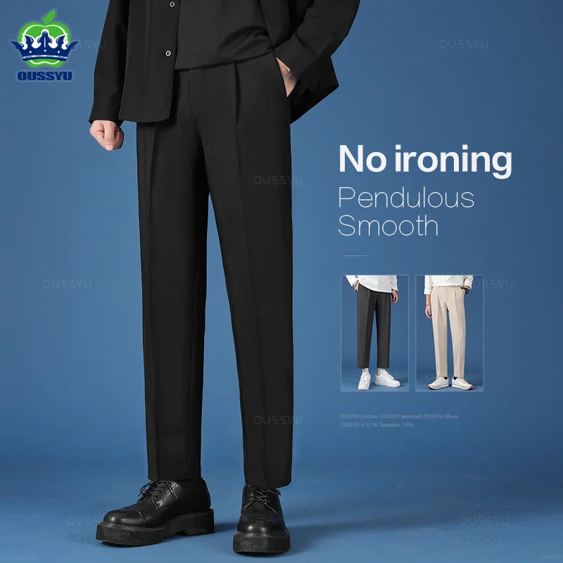 Spring Summer New Smooth Pendulous Suit Pants Men Business Long Trousers Korean Formal Ankle Length Pant Male Plus Size 40