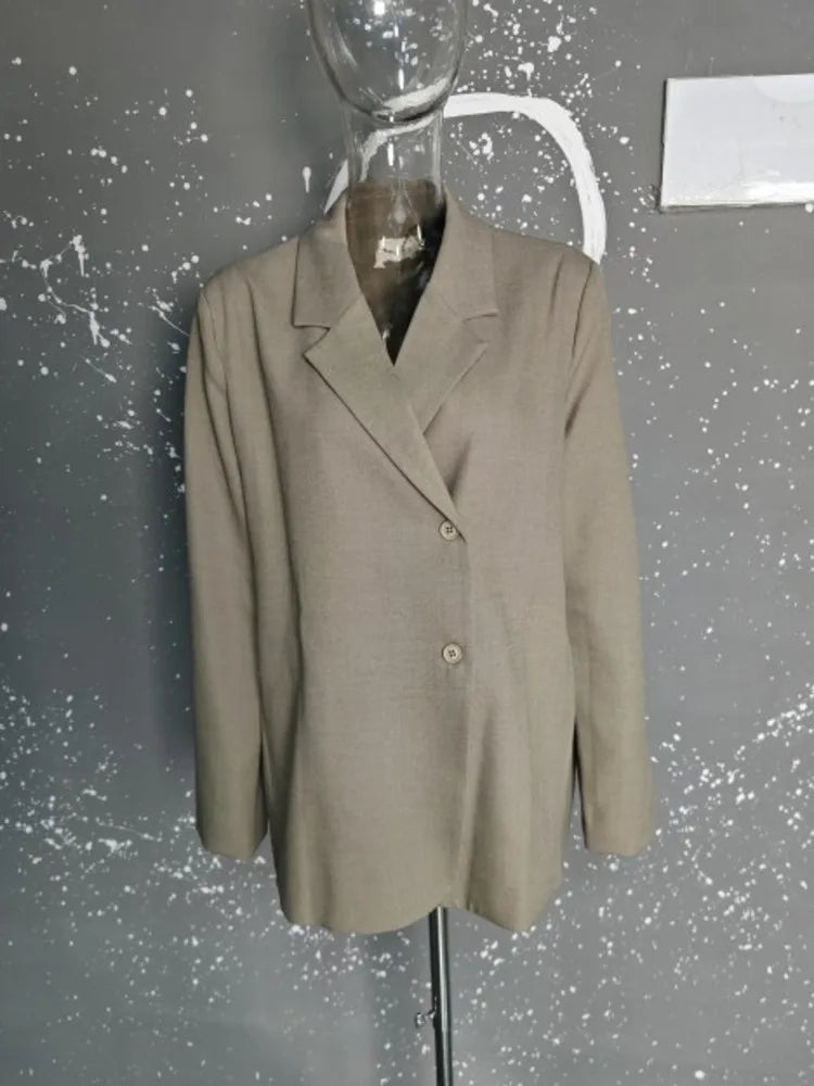 [LANMREM] Irregular Back Button Design Blazers For Women Notched Single Breasted Office Lady Coats 2025 Autumn New 26C346