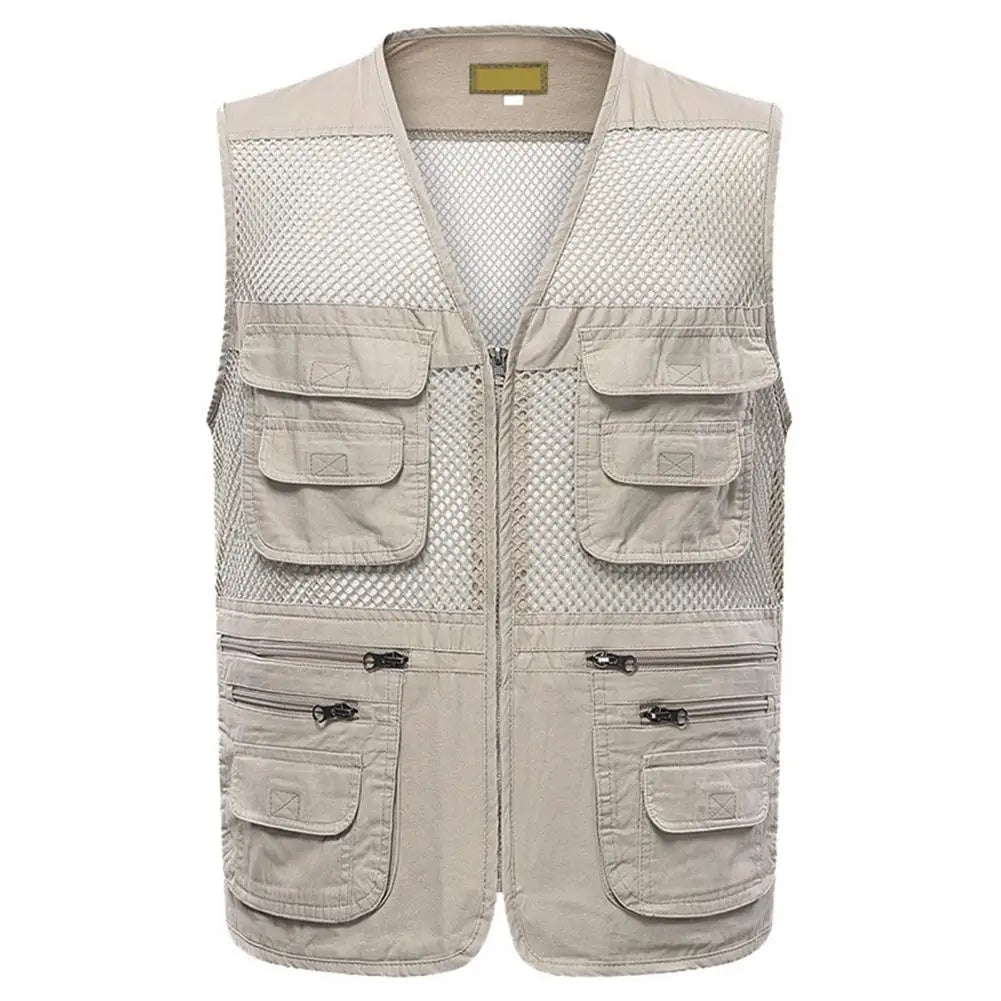 Men Sports Vest Lightweight Mesh Outdoor Sports Vest for Summer Camping Fishing Zipper Closure Waistcoat for Work Wear