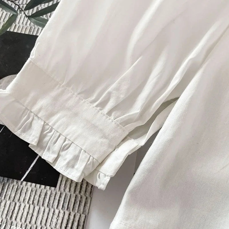 Preppy Style Peter Pan Collar White Shirt Women Spring Summer Long Sleeve Casual Loose Student Blouses Kawaii Button-Up Shirts