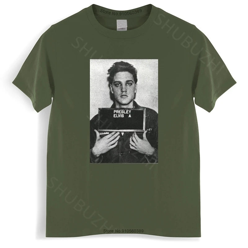 Authentic Presley Mug Shot Arrested Jail Photo Picture T-shirt men cotton tshirt summer brand Tee-shirt