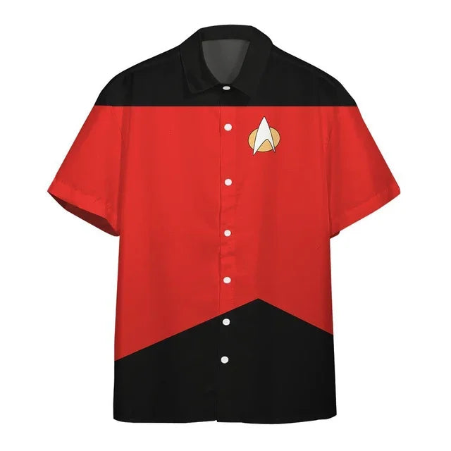 Hawaiian Men's Short Sleeve Shirt Star Trek Color Block Print Men's Lapel Top Large Size Casual Men's Shirt 2025 New Style