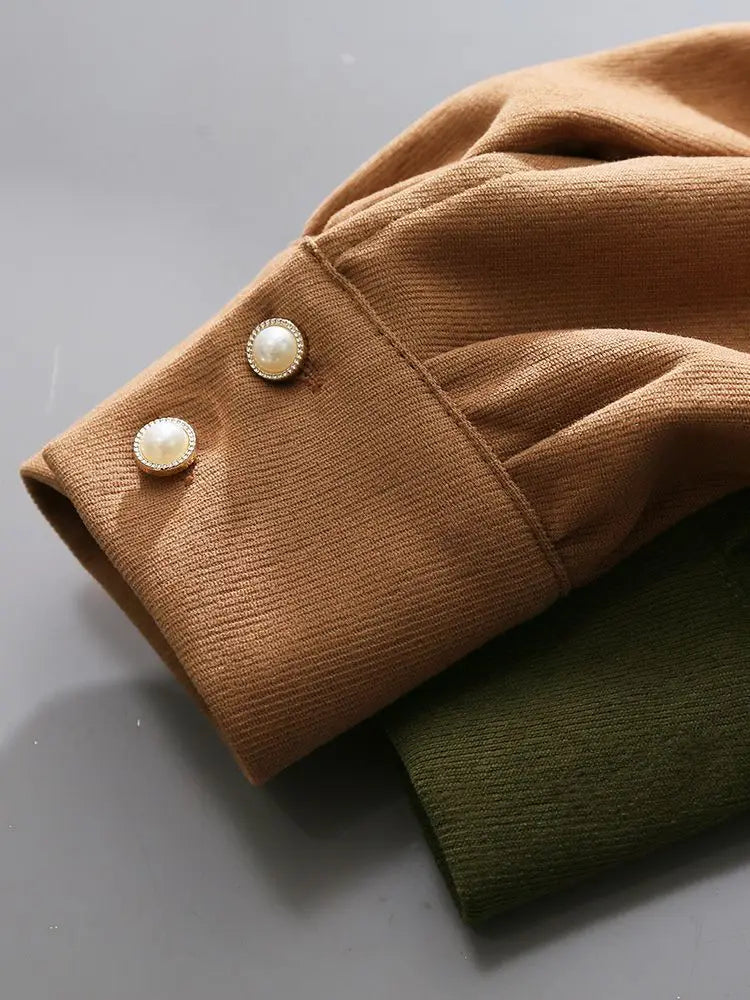 Brushed Corduroy Lapel Long-sleeved Shirt Women's Autumn and Winter New Design Chain Retro Shirt Thickened Bottoming Top