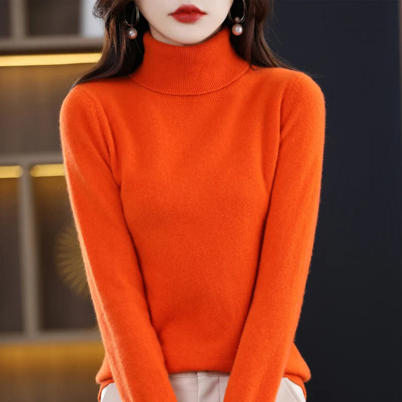 100% Merino Wool High Turnover Collar Knitted Sweater For Women's Autumn And Winter Warm Top Elegant 2YS Versatile Jiu Jia 206