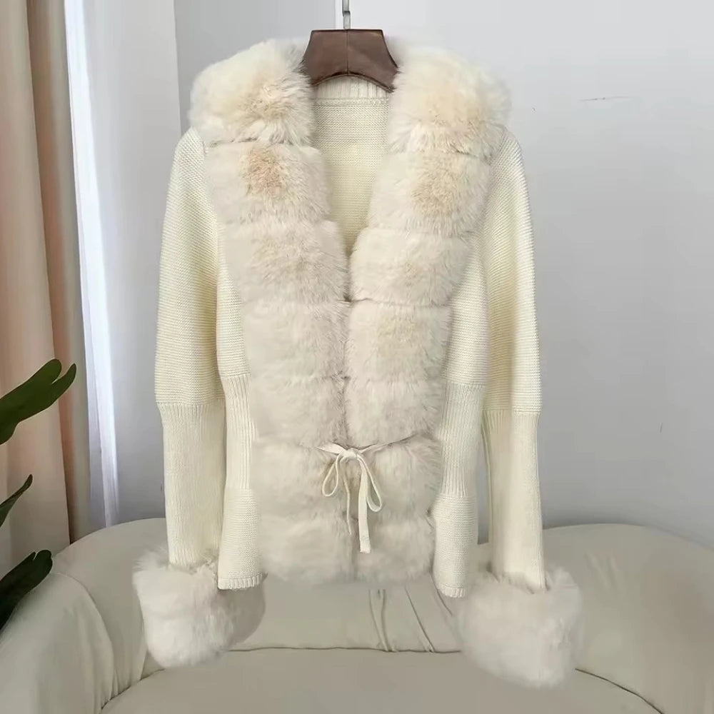FURYOURSELF 2025 Autumn Winter Women's Short Knitted Sweater with Artificial Fur New Brazilian Best-selling Women's Cardigan