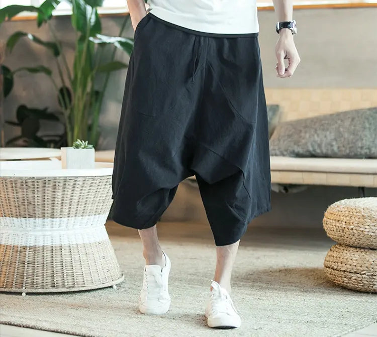 Dropshipping Men Harajuku Harem Pants 2025 Mens Summer Cotton Linen Joggers Pants Male Vintage Korean Style Sweatpants Fashions